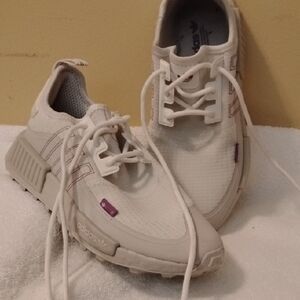 Adidas White Sneakers with Purple Accents